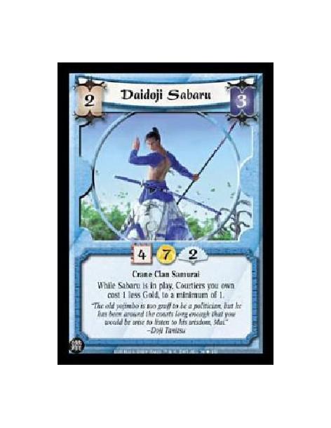 Daidoji Sabaru  - Crane Clan SamuraiWhile Sabaru is in play, Courtiers you own cost 1 less Gold, to a minimum of 1. 