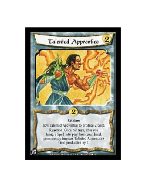 Talented Apprentice  - RetainerBow Talented Apprentice to produce 2 Gold.Reaction: Once per turn, after you bring a Spell into p