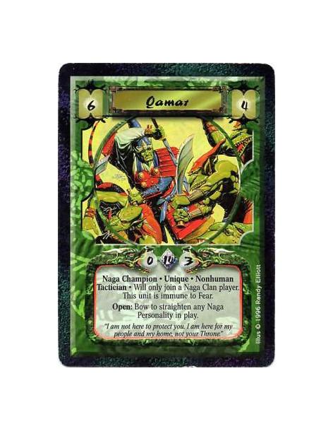 Qamar  - Nonhuman • Naga • Champion • Tactician • Loyal • UniqueNegate all Fear effects upon cards in this unit.  Battle/Open: A