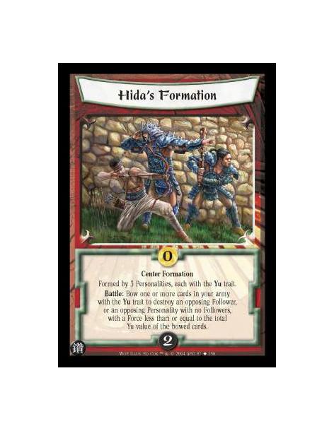 Hida's Formation  - Center Formation Formed by 3 Personalities, each with the Yu trait. Battle: Bow one or more cards in your ar