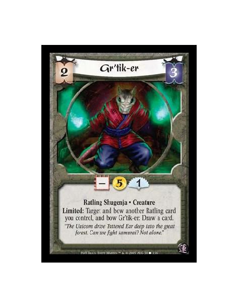 Gr'tik-er  - Ratling Shugenja · Creature. Limited: Targ and bow another Ratling card you control, and bow Gr'tik-er: Draw a card