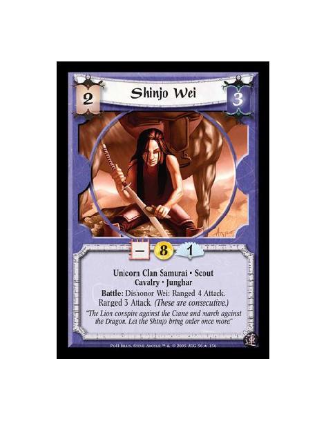 Shinjo Wei FOIL  - Unicorn Clan Samurai · Scout · Cavalry · Junghar. Battle: Dishonor Wei: Ranged 4 Attack. Ranged 3 Attack. (Th