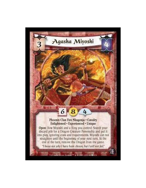 Agasha Miyoshi Exp  - Phoenix Clan Fire Shugenja · Cavalry · Enlightened · Experienced · Unique. Open: Bow Miyoshi and a Ring yo