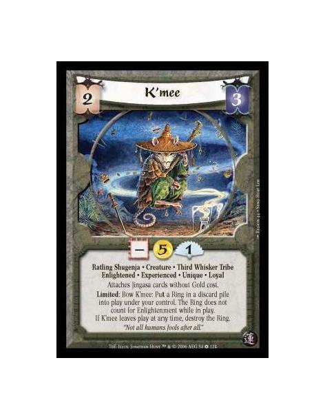 K'mee Exp  - Ratling Shugenja · Creature · Third Whisker Tribe · Enlightened · Experienced · Unique · Loyal. Attaches Jingasa ca