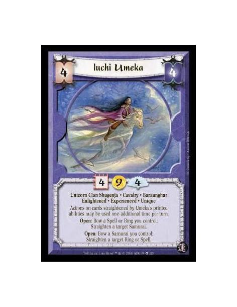 Iuchi Umeka Exp  - Unicorn Clan Shugenja · Cavalry · Baraunghar · Enlightened · Experienced · Unique. Actions on cards straighte