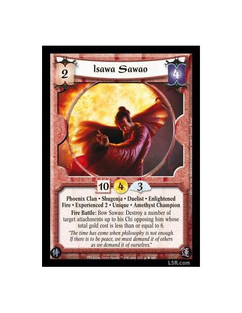 Isawa Sawao Exp2 FOIL  - Phoenix Clan · Shugenja · Duelist · Enlightened · Fire · Experienced 2 · Unique · Amethyst Champion. Fi