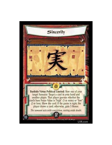 Sincerity FOIL  - Bushido Virtue Political Limited : Bow one of your target Samurai: Target a card in your hand and another play
