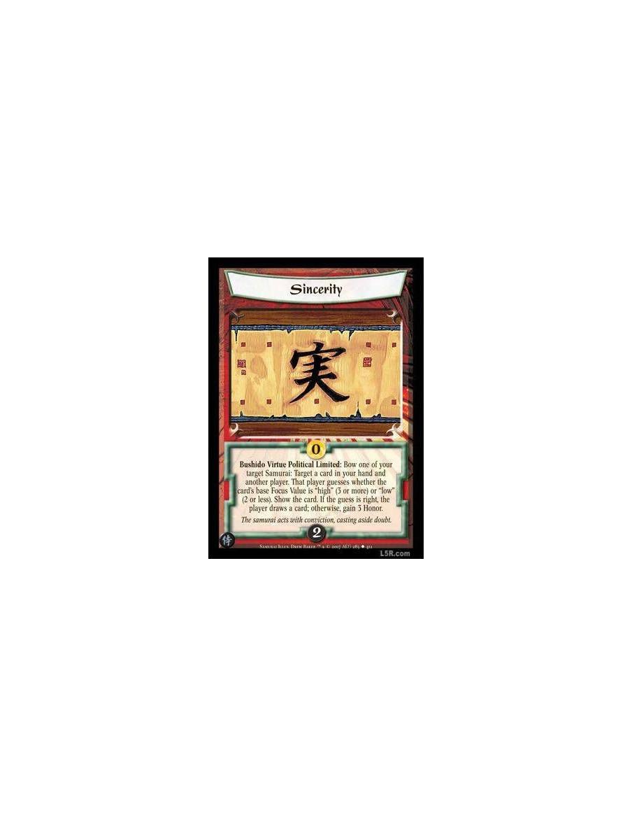 Sincerity FOIL  - Bushido Virtue Political Limited : Bow one of your target Samurai: Target a card in your hand and another play