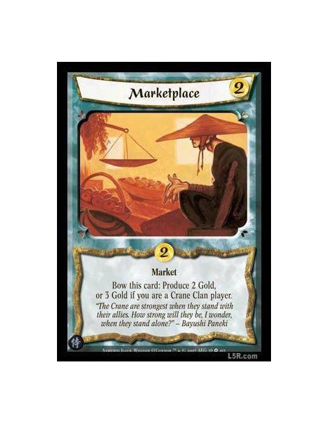 Marketplace  - Market. Bow this card: Produce 2 Gold, or 3 Gold if you are a Crane Clan player.