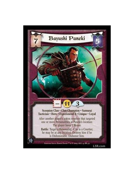 Bayushi Paneki Exp4  - Scorpion Clan · Clan Champion · Samurai · Tactician · Hero · Experienced 4 · Unique · Loyal. After anothe