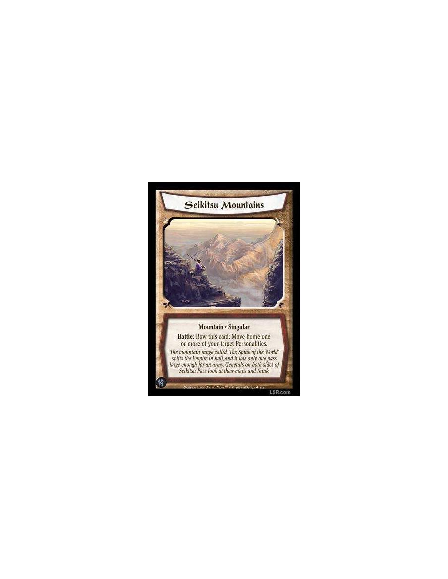 Seikitsu Mountains  - Mountain · Singular Battle: Bow this card:move home one or more of your target Personalities.