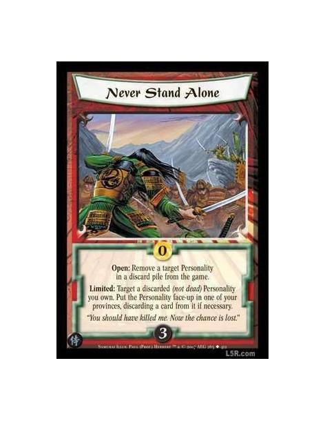 Never Stand Alone (Spanish)  - Open: Remove a target Personality in a discard pile from the game. Limited: Target a discarded (n