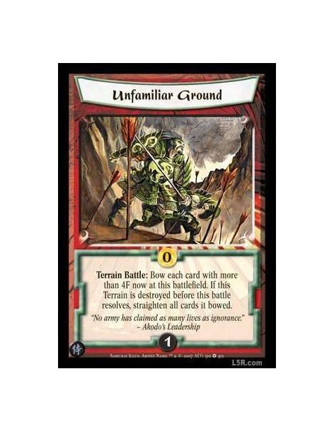 Unfamiliar Ground  - Terrain Battle : Bow each card with more than 4F now at this battlefield. If this Terrain is destroyed befo
