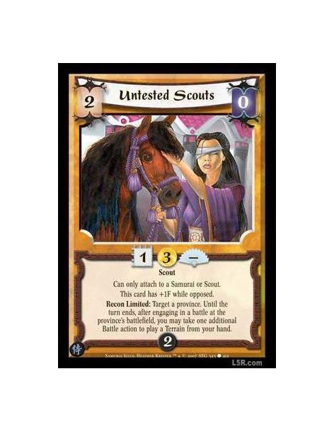 Untested Scouts  - Scout Can only attach to a Samurai or Scout. This card has +1F while opposed. Recon Limited : Target a provin