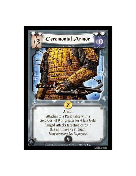 Ceremonial Armor  - Armor. Attaches to a Personality with a Gold Cost of 9 or greater for 4 less Gold. Ranged Attacks targeting 
