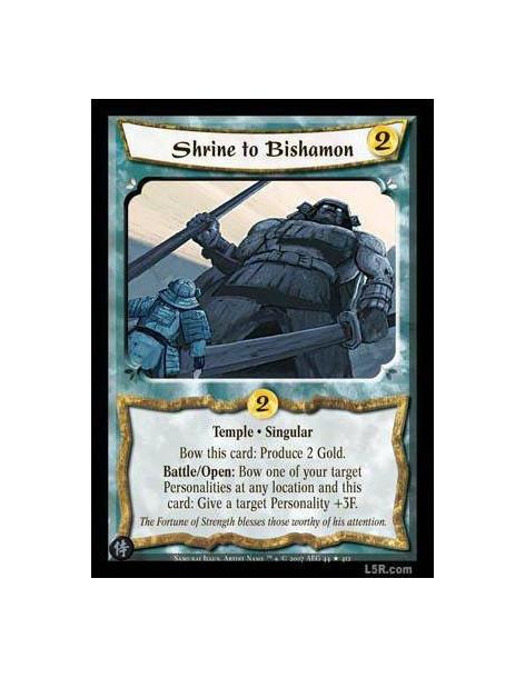 Shrine to Bishamon FOIL  - Temple · Singular Bow this card: Produce 2 Gold. Battle/Open: Bow one of your target Personalities at