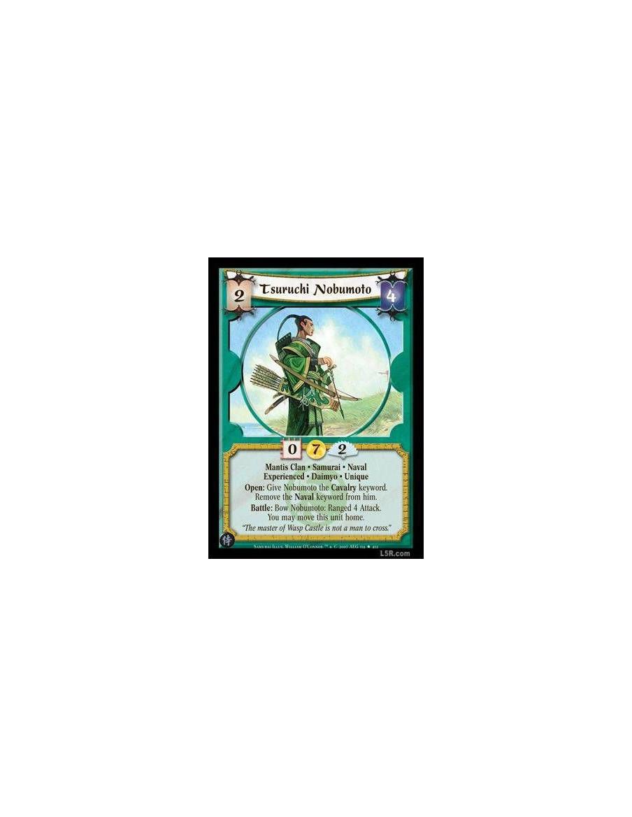 Tsuruchi Nobumoto Exp FOIL  - Mantis Clan · Samurai · Naval · Experienced · Daimyo · Unique. Open: Give Nobumoto the Cavalry key
