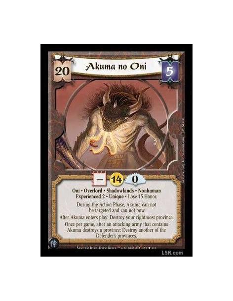 Akuma no Oni Exp2 FOIL  - Oni · Overlord · Shadowlands · Nonhuman · Experienced 2 · Unique · Lose 15 Honor. During the Action Ph