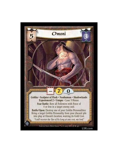 Omoni Exp2 FOIL  - Goblin · Sculptor of Flesh · Nonhuman · Shadowlands ? Experienced 2 · Unique · Lose 5 Honor. Fear Battle: Bow
