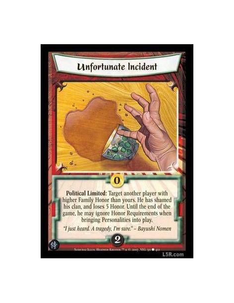 Unfortunate Incident FOIL  - Political Limited : Target another player with higher Family Honor than yours. He has shamed his cl