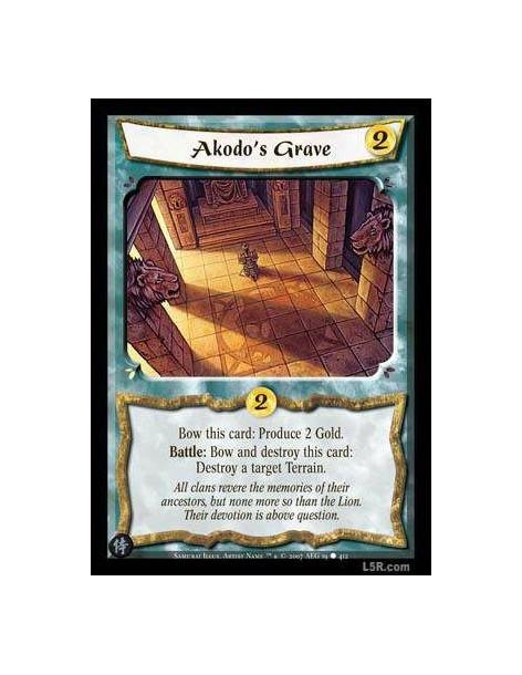 Akodo's Grave FOIL  - Bow this card: Produce 2 Gold. Battle: Bow and destroy this card: Destroy a target a Terrain.