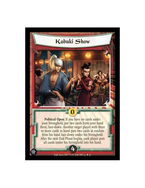 Kabuki Show  - Political Open: If you have no cards under your Stronghold, put two cards from your hand there, face-down: Anothe