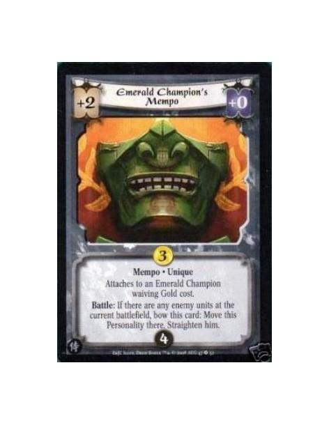 Emerald Champion's Mempo  - Mempo • Unique Attaches to an Emerald Champion waiving Gold cost. Battle: If there are any enemy uni