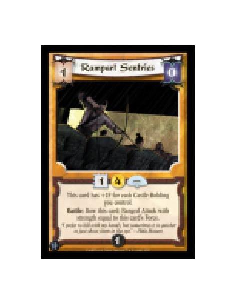 Rampart Sentries  - This card has +1F for each Castle Holding you control.  Battle: Bow this card: Ranged Attack with strength e